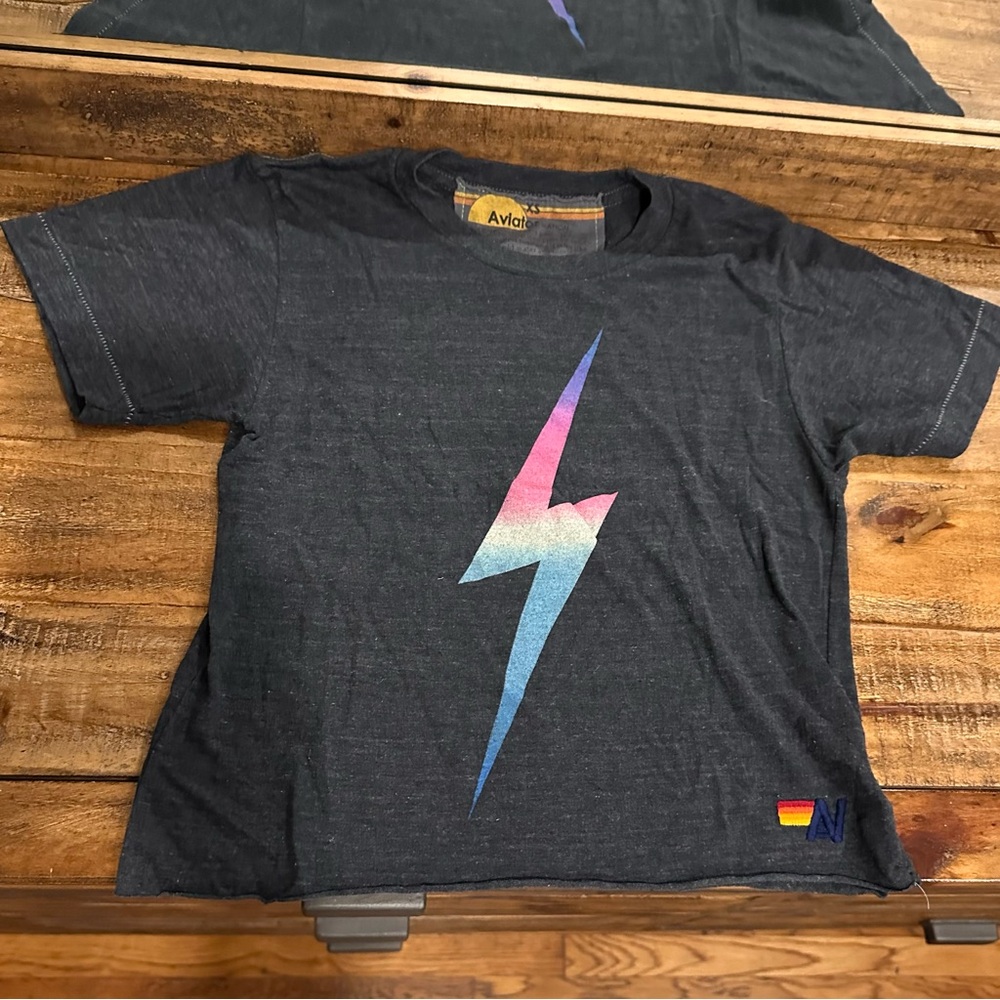 AVIATOR NATION BOLT BOYFRIEND TEE - RAINBOW PINK CHARCOAL GRAY XS